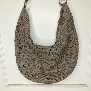 The Sak Woven Crochet Shoulder Bag In Taupe With Braided Handle